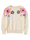 Beige 60s Flower Pattern Knitted Sweater