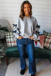 Light Grey Bowknot Long Sleeve Round Neck Sweatshirt