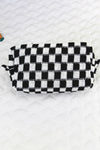 Light French Beige Checkered Knitted Zipper Makeup Bag