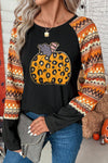 Orange Leopard Pumpkin Patched Contrast Long Sleeve Top