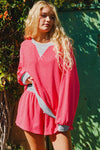 Red Striped Drop Shoulder Baggy Pullover and Shorts Casual Set