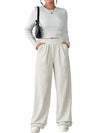 Beige Slim Fit Crop Top and Wide Leg Pants Set