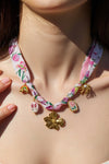 Peach Blossom Floral Pendant Scarf Necklace