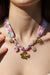 Peach Blossom Floral Pendant Scarf Necklace