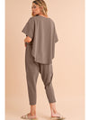 Taupe Batwing Sleeve High Low Tee and Drawstring Crop Pants Set