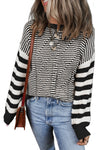 Black Stripe Twisted Knitted Drop Shoulder Sweater