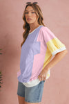 White Colorblock Patchwork Oversized T Shirt