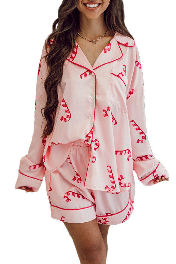 Green Candy Cane Print Christmas Pajama Set