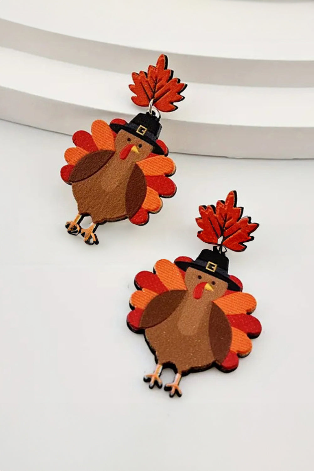 Racing Red Thanksgiving Turkey Maple Leaf Dangle Earrings