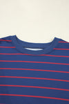 Blue Striped Overlap Detail Drop Shoulder Pullover Sweatshirt