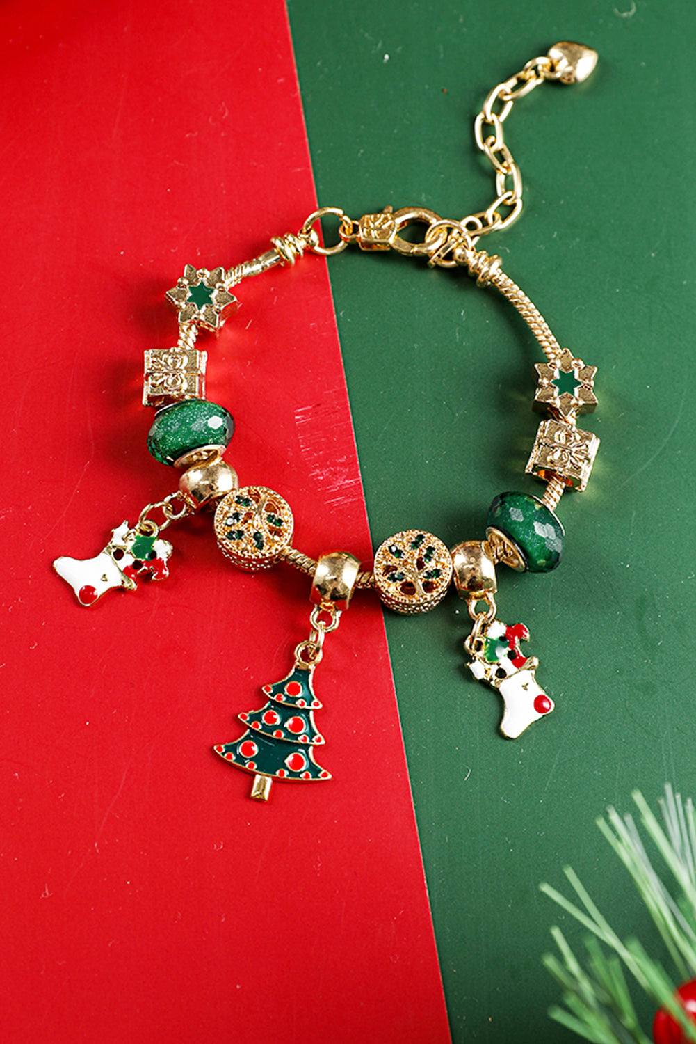 Green Cartoon Christmas Tree Charms Bracelet