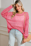 Sachet Pink Plain Hollow Out Knitted Top