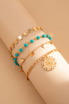 Gold 4pcs Pendant Turquoise Bead Bracelet Set