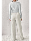 Beige Slim Fit Crop Top and Wide Leg Pants Set