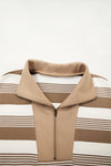 Khaki Striped Zipper Collar Pullover Sweatshirt