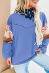 Blue Exposed Seam Floral Mixed Patchwork Plus Size Top