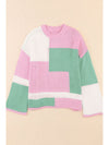 Color Block Round Neck Drop Shoulder Sweater