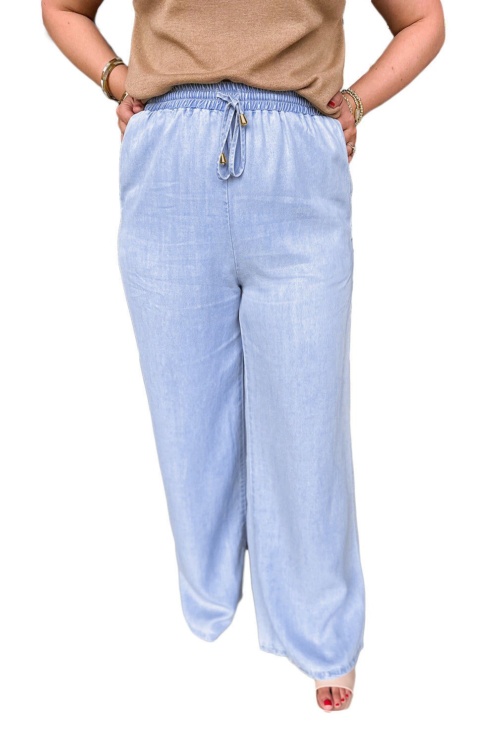 Beau Blue Light Washed Elastic Waist Plus Size Loose Jeans