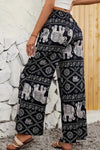 Black Print Elastic Waist Wide Leg Pants