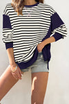 White Stripe Patchwork Exposed Seam Loose Fit Sweatshirt