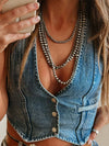 Buttoned V-Neck Denim Top - Cocoa Yacht Club