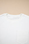 White Solid Color Drop Sleeve Pullover Sweatshirt