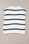 White Striped Center Seamed Short Sleeve Sweater