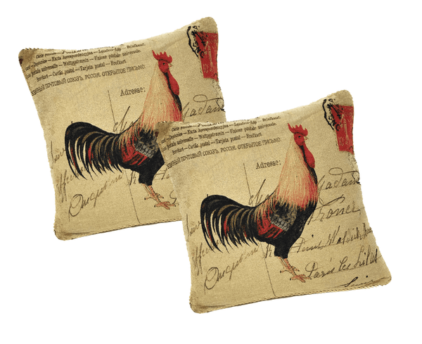 2-Pieces Glamorous Country Rooster Farmhouse Tapestry Throw Pillow Covers w/ Inserts - 18" x 18"