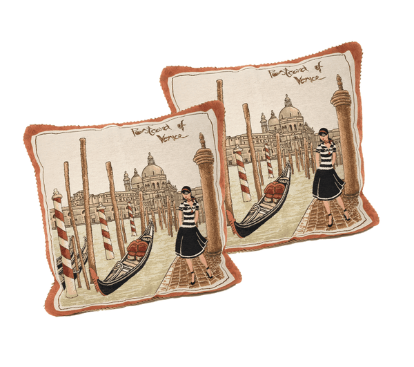 2-Pieces Postcard of Venice Tapestry Throw Pillow Covers w/ Inserts - 18" x 18"