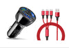 3 Port Fast LED Car Charger + 3 in 1 Cable Combo Red