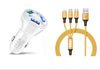 3 Port Fast LED White Car Charger + 3 in 1 Cable Combo Gold