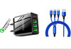 3 port LED Display High Speed Wall Charger Black + 3 in 1 Cable Combo
