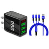 3 port LED Display Wall Chargerand 3 in 1 Cable Bundle Blue