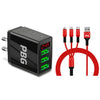 3 port LED Display Wall Chargerand 3 in 1 Cable Bundle Red