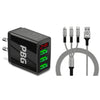 3 port LED Display Wall Chargerand 3 in 1 Cable Bundle Silver