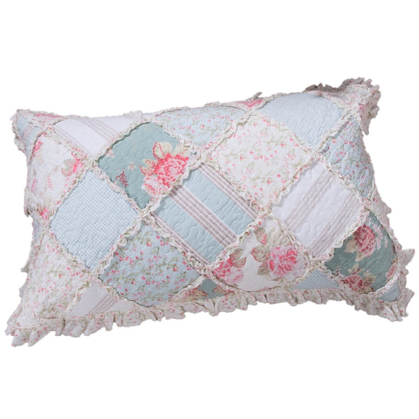 Hint of Mint Cottage Floral Cotton Patchwork Pillow Sham (JHW3036)