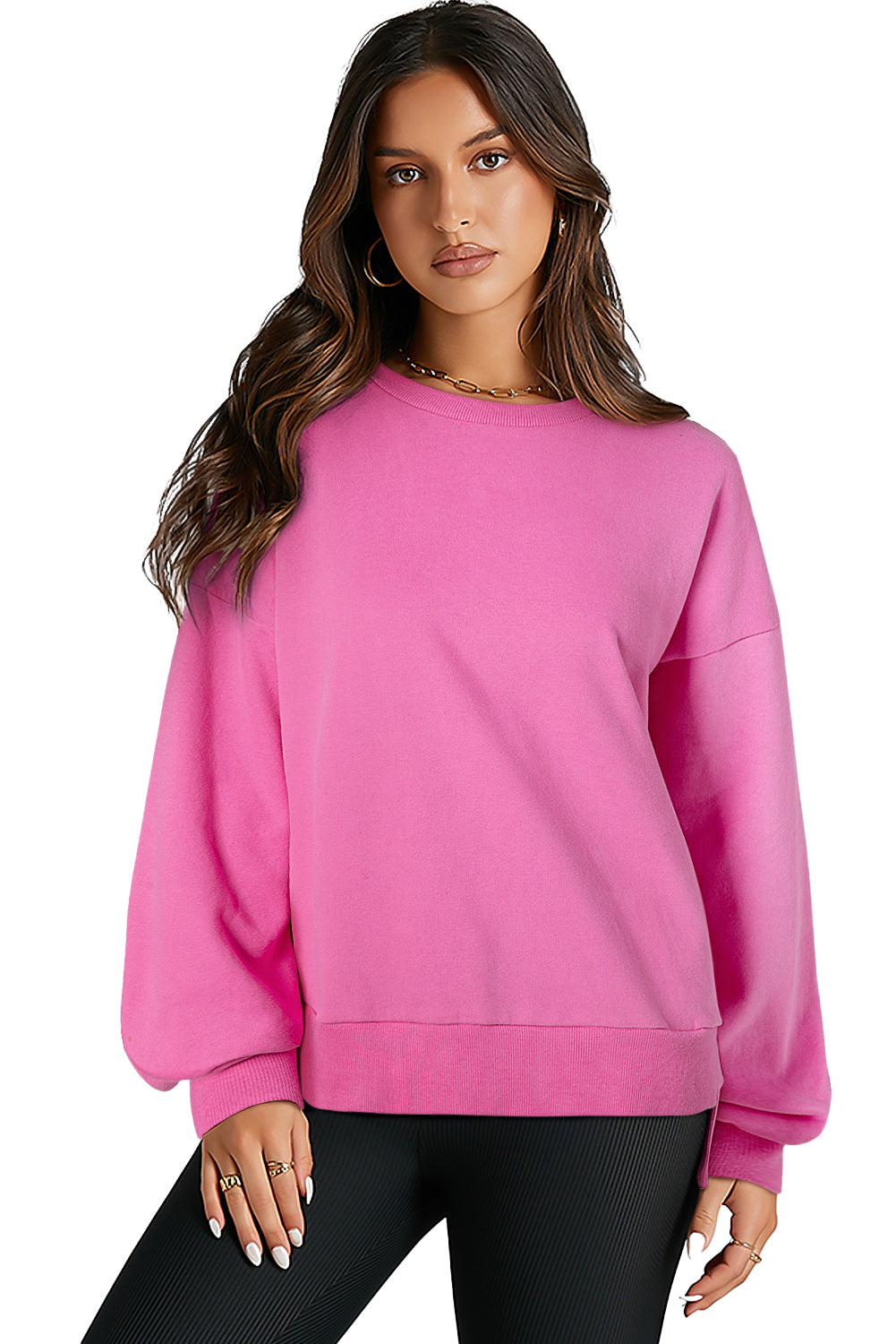 Bonbon Solid O Neck High Low Hem Pullover Sweatshirt