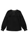 Black Lace Crochet Patchwork O Neck Top