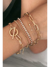 Gold 5pcs Rhinestone Chain Bracelet Set