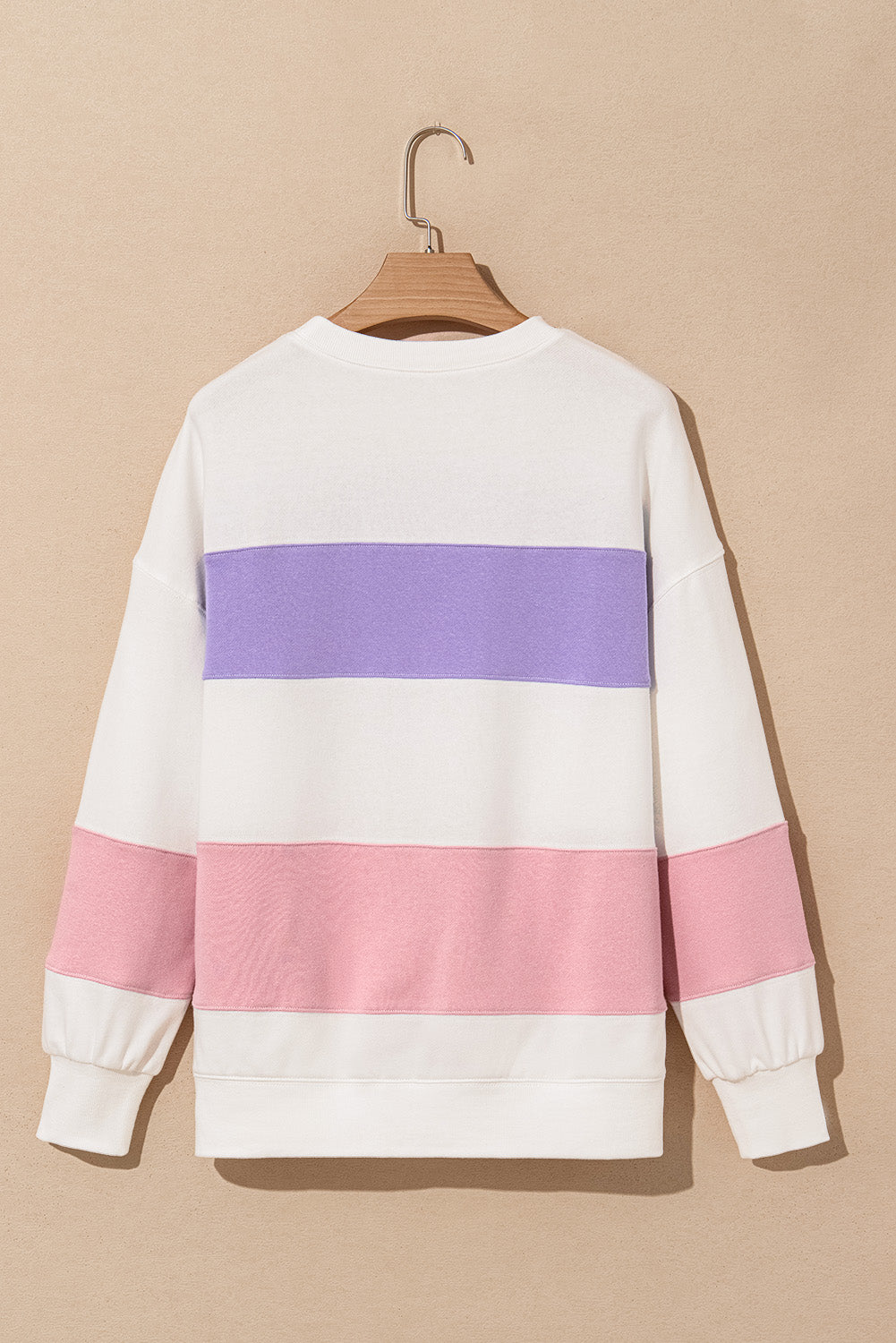 Beige Colorblock Patchwork Drop Shoulder Crewneck Sweatshirt