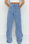 Sky Blue Mid Rise Asymmetrical Waist Wide Leg Jeans