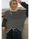 Black Stripe Patchwork Loose Long Sleeve Tee - Cocoa Yacht Club