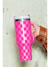 Black Checkered Print Handled Stainless Steel Tumbler Cup