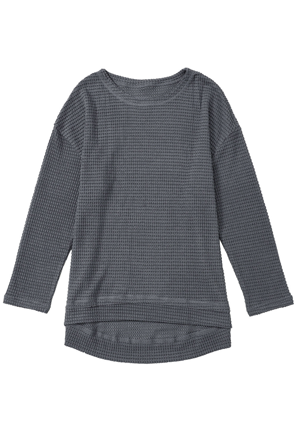 Gray Waffle Knit Drop Sleeve Side Slits Oversized Top