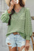Grass Green Swiss Dot Lace Patchwork V Neck Long Sleeve Blouse