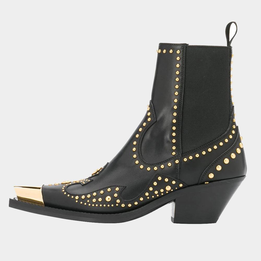 Cocoa Yacht Club Leather Metal Chunky Heel Rivet Boots