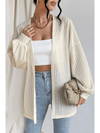 Beige Textured Lantern Sleeve Open Kimono