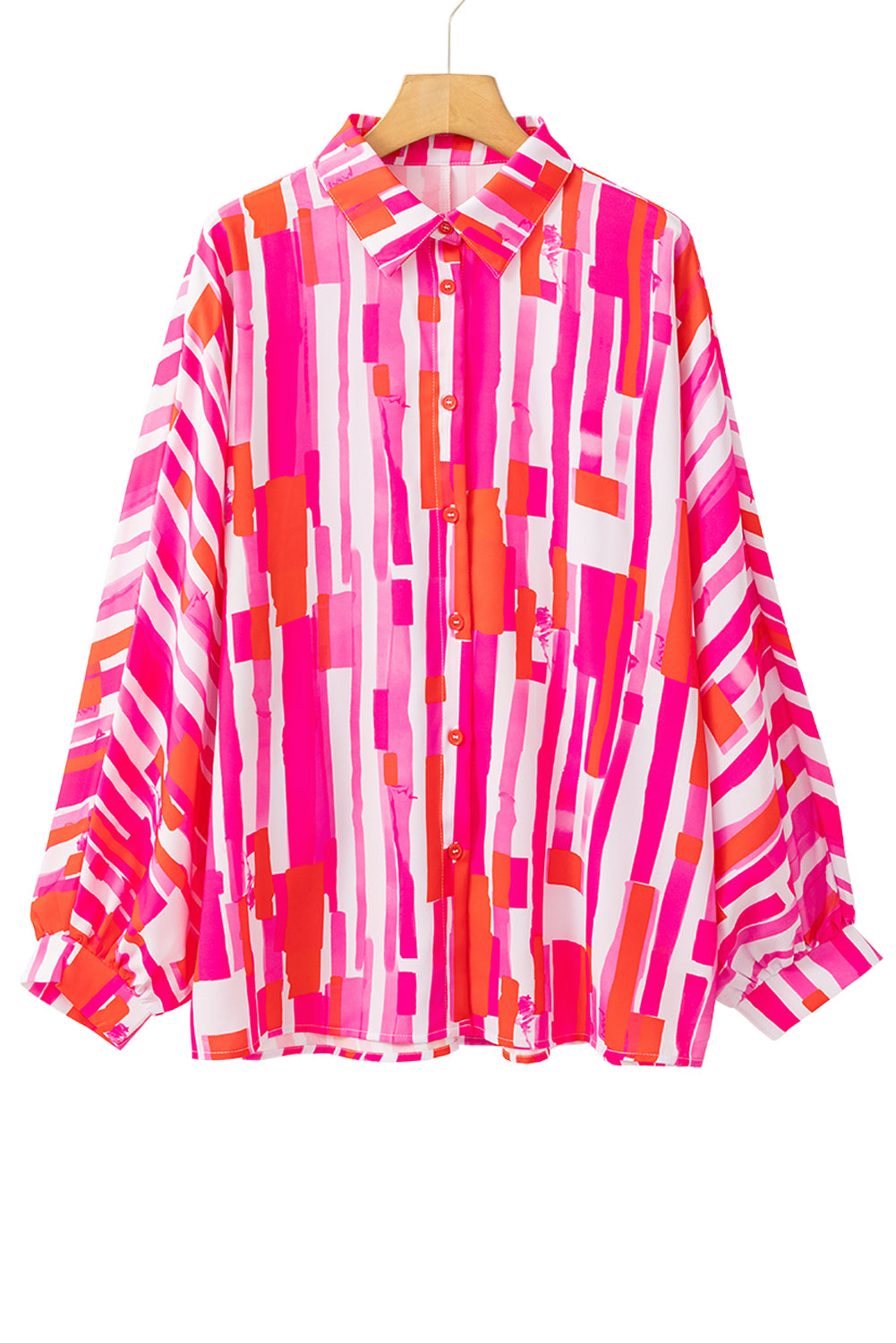 Pink Abstract Print Batwing Sleeve Loose Shirt