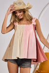 BiBi Frill Shoulder Strap Color Block Bodice Top