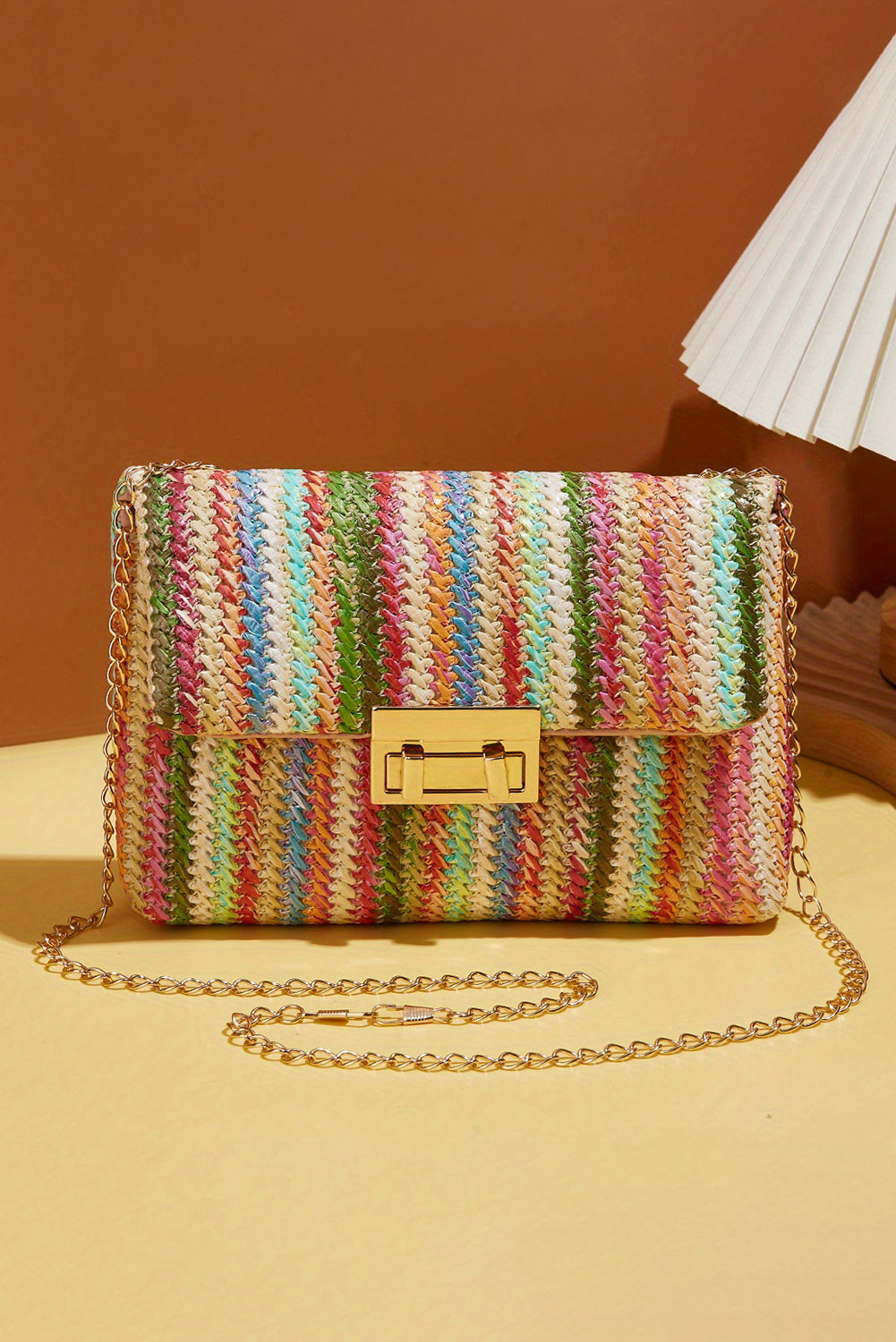 Multicolour Striped Crochet Flapped Single Shoulder Bag